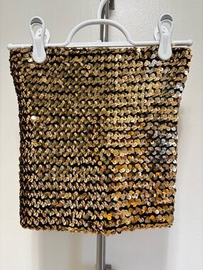 Vintage Gold Sequin Tube Top Artsy Rodeo Mermaid Glam Dance Statement Festival